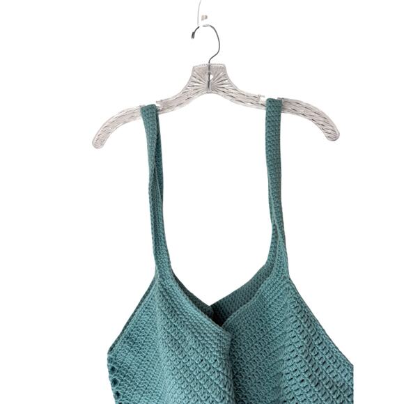 Handmade Turquoise Knit Crochet Double Strap Hobo Slouchy Tote Shoulder Bag - Picture 4 of 7